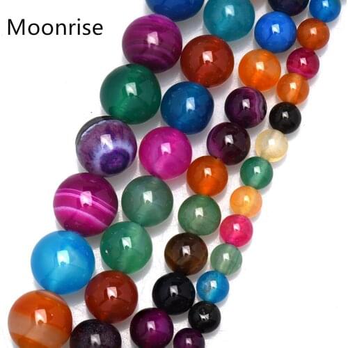 Natural Colorful Stripes Agates Stone Beads For Jewelry Making DIY Bracelet Necklace 4/6/8/10/12 mm Strand 15'' HK178