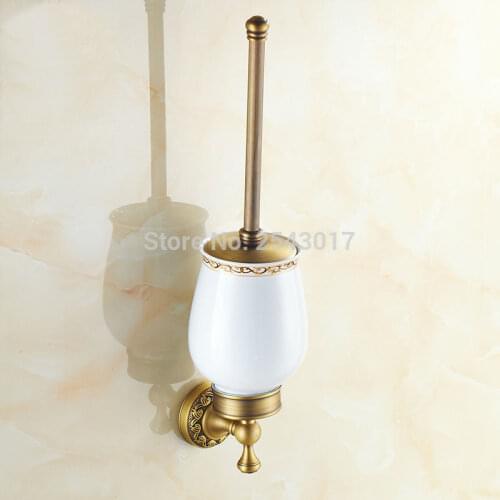 Luxury Antique Bronze Toilet Brush Holder Wall Mounted Bathroom Accessories Hardware Ceramic Cup with Cleaning Brusher ZR2403
