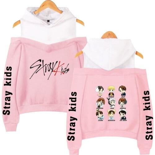 Stray kids KPOP Off-shoulder Sweatshirt Women Fashion Hip Pop Printed Women Hoodies Highstreet Sweatshirt XS-2XL