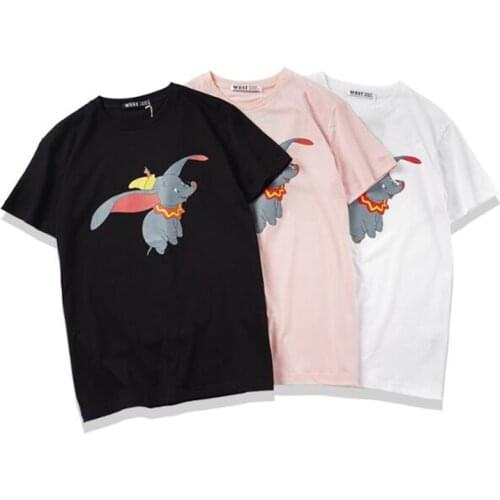 Disney Dumbo T-shirt Cartoon Print Mens T Shirt Summer O-Neck Pullover Short Sleeve White Black Tee Shirt Male Loose Tee Tops