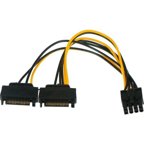 Mining Miner Dual SATA Power Cable 15P to 8P Graphics Card 20CM 1 IN 2 Male 15Pin to 8Pin SATA Cable 18AWG Wire