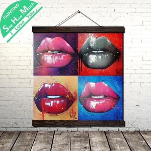 Four Different Sexy Lips Scroll Painting Canvas Vintage Poster Prints Wall Art Picture Living Room Bedroom Farmhouse Decoration