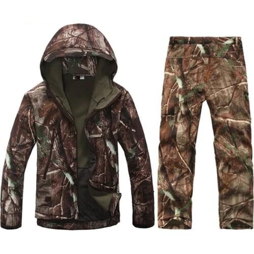 TAD Softshell Camouflage Waterproof Jacket Suit Outdoor Tactical Military Fleece Jacket + Pants Camping Hiking Hunting Coat Sets