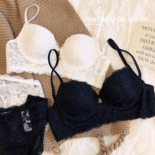 Sexy Lace Big Size Thin Soft Underwire Push Up Comfortable Bra And Panty Set Pure Color Cotton White Pink Underwear Intimates