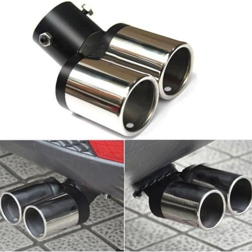 Car round curved exhaust muffler tip stainless steel double exhaust pipe chrome alloy trim modified rear tail throat