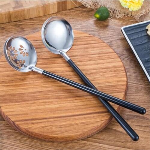 Wooden handle hot pot spoon Japanese style stainless steel spoon wooden handle colander ladle spoon hot pot soup spoon