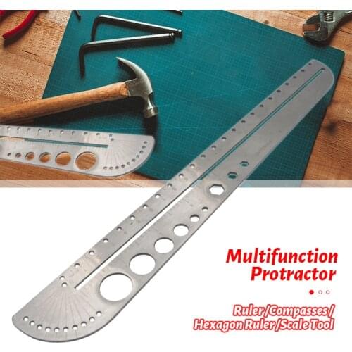 Multifunction Ruler Stainless Steel Compasses Protractor Hexagon Ruler Scale Tool