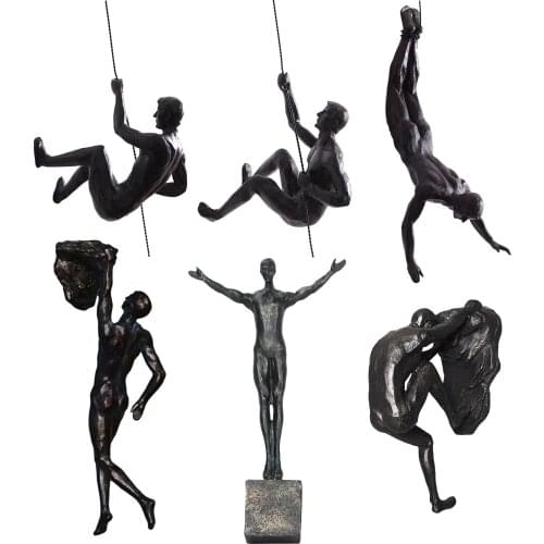 Retro Rock Climbing Men Sculpture Wall Hanging Decoration Statue Craft