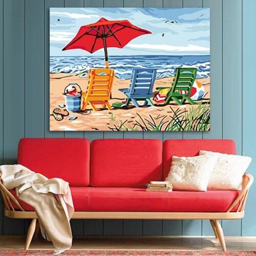 DIY painting by numbers beach color chair creative adult hand-painted living room decoration painting