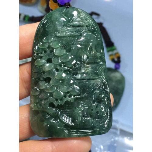 Natural Myanmar jade A HandCarved landscape green jade pendant jade necklace pendants jewelry jade necklaces woman