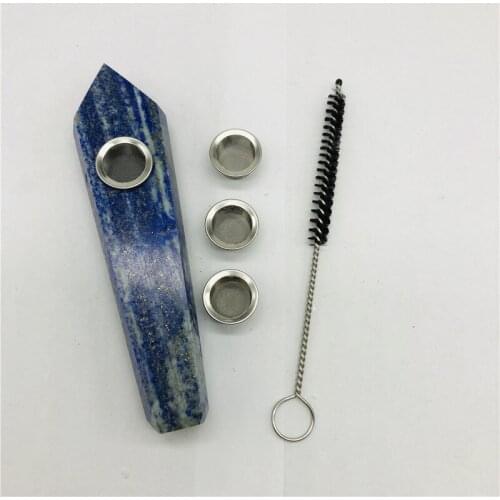 Natural Rare lapis lazuli Stone Crystal Smoking Pipe Reiki Healing, gift 2 filters + 1 brush