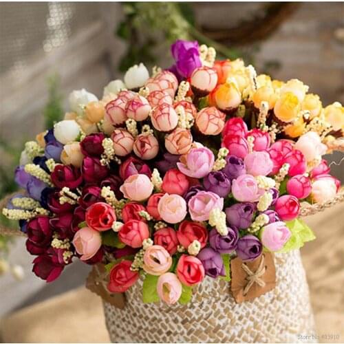 Autumn 15 heads/bouquet small bud roses bract artificial flower silk rose DIY wedding home Christmas decor flowers rose gift