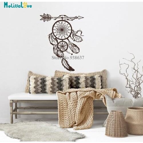 Feather Indian Amulet Boho Dreamcatcher Decal Yoga Studio Bohemian Bedroom Home Decor Removable Vinyl Wall Stickers BB954