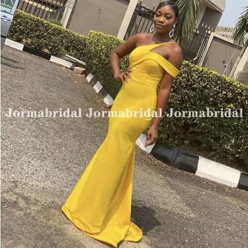 One Shoulder Gold Yellow Bridesmaid Dresses With Appliques Cheap Mermaid Long Wedding Guest Dress Vestido De Festa De Casamenton