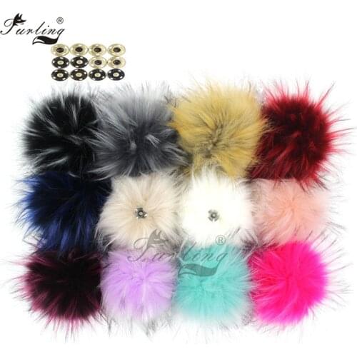 Wholesale 13 cm Fashion Large Faux Raccoon Fur Pom Pom Ball with Press Button for Knitting Hat DIY 16 Colors Accessory