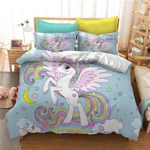 Unicorn Bedclothes Girls Duvet Set 3pcs 3D Bedding Set Single Twin Double size Kids Bed set Home Decor Bed Line
