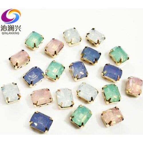 Factory sales 8x10mm 20pcs Fashion High-grade Rectangle shape claw rhinestones,gold base sew on stone for Diy/jewelry accessory