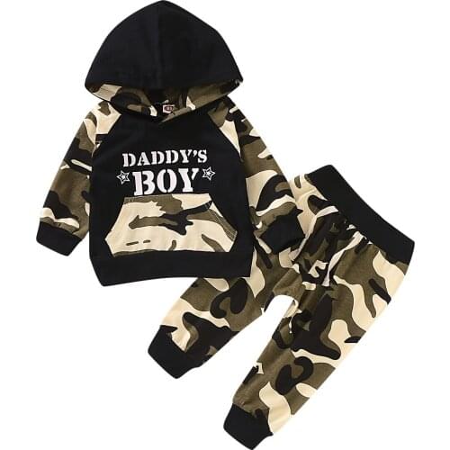Pudcoco 1-4T Kids Clothing Sets For Boy Childrens Camouflage Suit Baby Boy 2Pcs Outfits Sets Hooded Tops+ Pants Camouflage Tops
