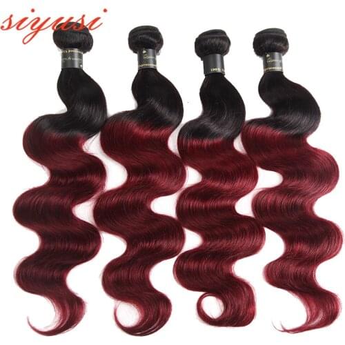 SIYUSI T1B/Burgundy Hair Ombre Malaysian Body Wave Bundles 100% Human Hair Weave Bundles 1b/99j Wavy Remy Hair
