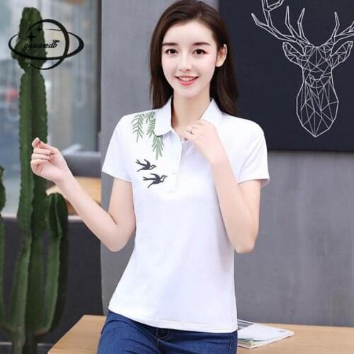 Yauamdb Women Polo Shirts Summer M-4xl Cotton Female Tops Embroidered Tees Short Sleeve Slim Ladies Clothes Ly45