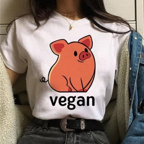 Womens Vegan Print T-Shirt Summer Harajuku Animal Friends Girl Top T-Shirt,Drop SHip