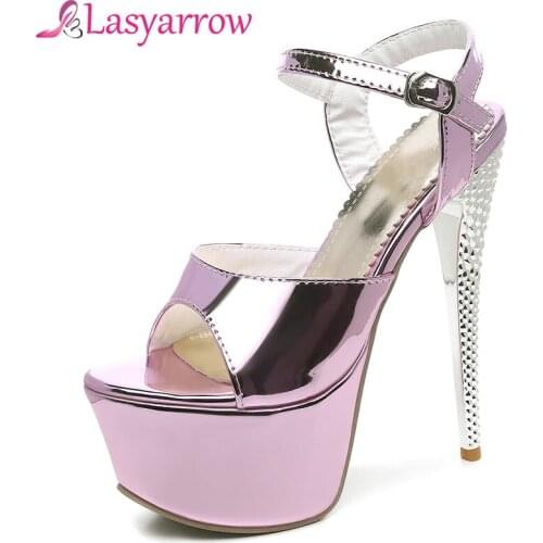 Lasyarrow Women Sandals Shoes Women High Heels Footwear Peep Toe Patent Leather Gladiator Sandalias Party Wedding Shoes RM444
