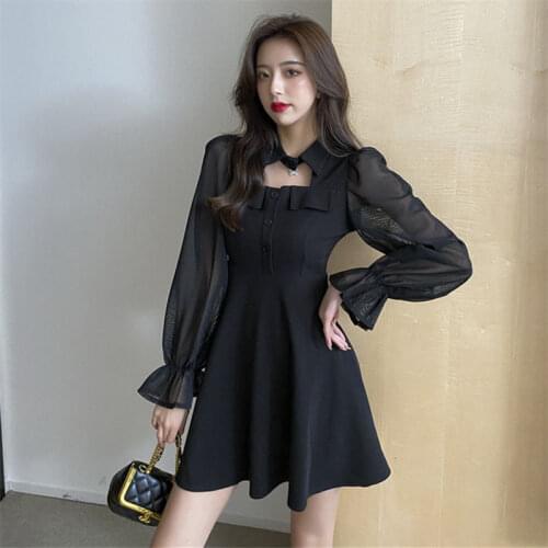 Women Dresses 2021 Spring Dress Hollow Out Yarn Sleeve Long Sleeve Dating Women Vestido De Mujer