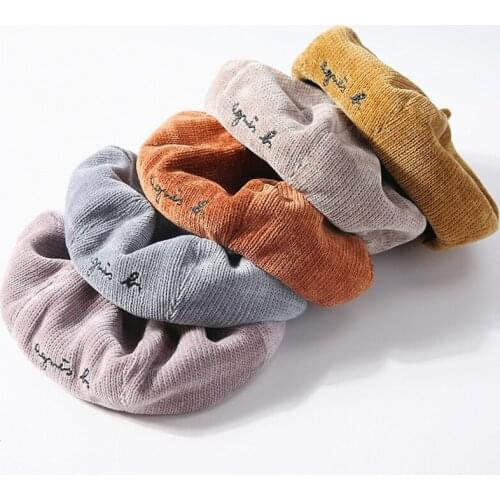 2021 Women Corduroy Beret Hat Female Octagonal Cap Berets Caps Hats Vintage Winter Soft Letters Embroidery Knitted Caps
