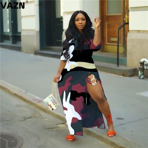 VAZN 2020 Autumn Top Quality Cross Bandage Sexy Young Style Full Sleeve High Street Women High Waist Thin Maxi Dress