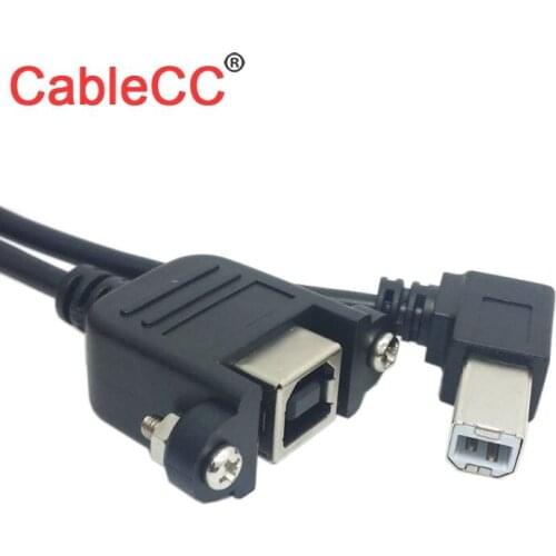 Zihan Right Angled USB B Male to Female Extension Cable w Screw for Panel Mount 1M