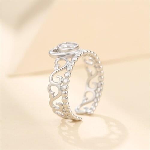 Ring Setting for 5x5mm Round Cabochons Crown Shape Ring Base White Gold Plated 925 Silver Adjustable Ring Blank SR0366