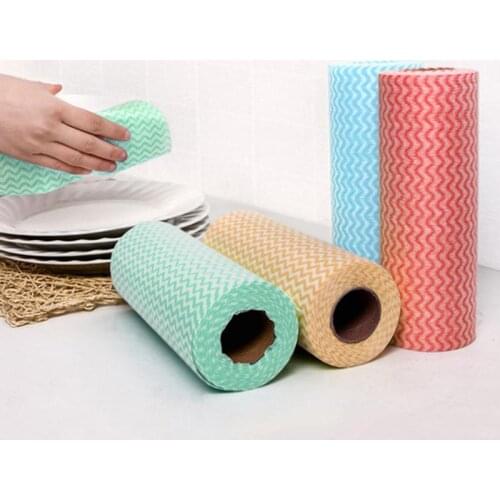 1 Roll 50pcs Non-Woven Fabric Washing Cleaning Cloth Towels Wipes Kitchen Towel Disposable Striped Practical Wash Dishes Rags