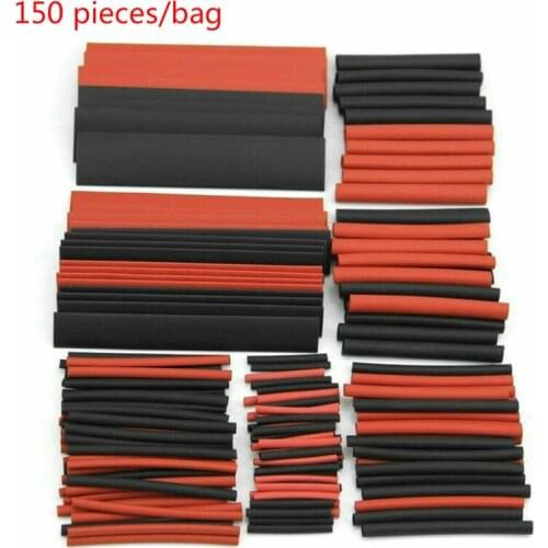 150 pieces/bag Heat Shrinkable Tube Red and Black Polyolefin Shrinking Assorted Wire Cable Insulated Sleeving Tubing Set