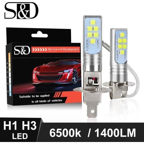 2pcs H1 H3 LED Bulbs Car Fog Lamp Super Bright 1400LM 6500K White Driving Car Lights DC 12V 24V Auto Bulb