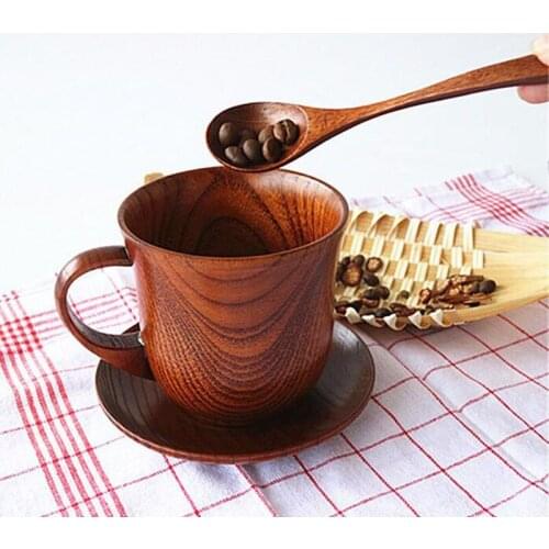 20set Japanese Style Natural Wood Cup+Saucer+Spoon Drinkware Set Coffee Cup Teacup Water Tea Cups Eco-friendly ZA5167