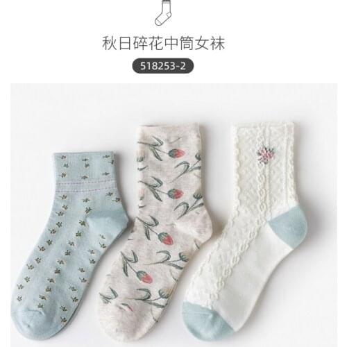 2021 Caramella 3 Pairs/Lot Women Socks Literary Retro Series Elegant ins Fashion Cotton Socks for Spring and Summer