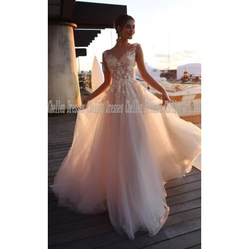 2021 New Elegant O-Neck Sleeveless Custom Made 3D Flower Pearl Beaded Lace Applique Illusion Backless Tulle A-Line Wedding Dress