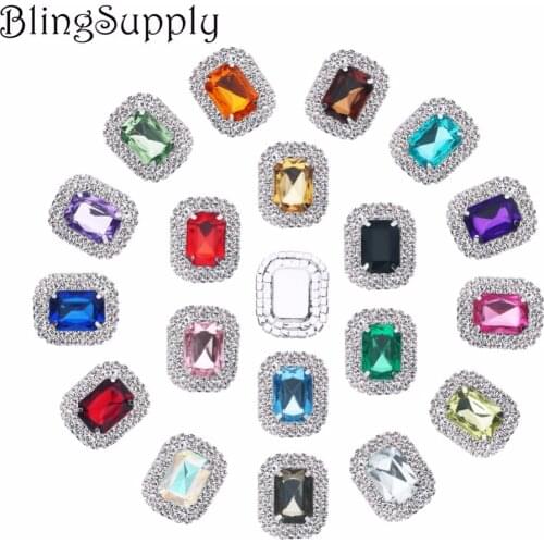 28mm rectangle double row rhinestone buttons flatback 100PCS/lot(BTN-5546)