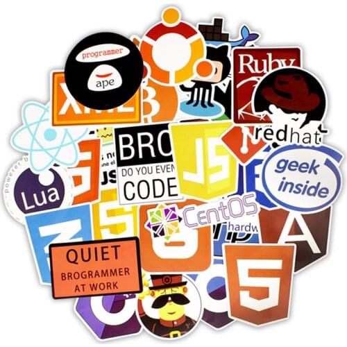 50Pcs Internet Java JS Php Html Stickers Cloud Docker Bitcoin Programming Language APP Logo Laptop Car Stickers Toys for kids