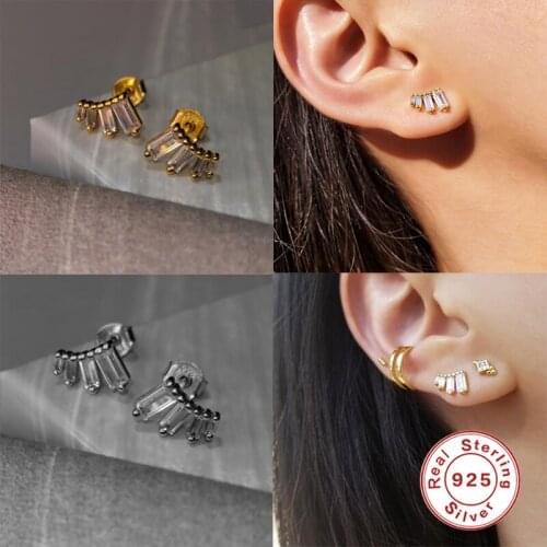 Aide 100% 925 Sterling Silver 4 Clear Zircons Stud Earrings Enamel Long Spike Piercing Ohrringe Earring Women Luxury CZ Jewelry