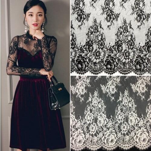 Free Shipping 3m/pack width 70cm/150cm White Black Diy Exquisite Eyelash Lace Decoration Embroidery Lace Fabric for Dress Sewing