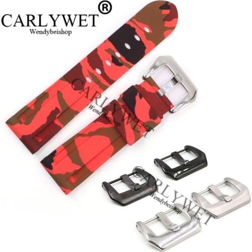 CARLYWET 24mm Camo red Waterproof Silicone Rubber Replacement Wrist Watch Band Strap Belt