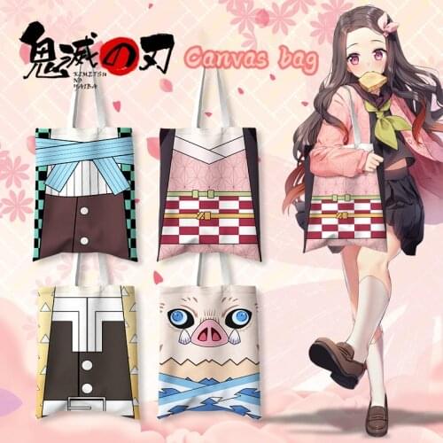 Demon Slayer Kimetsu No Yaiba Cartoons Anime Manga Peripheral Tanjirou Nezuko Canvas Shoulder Bag Handbag Shopping Storage Bag