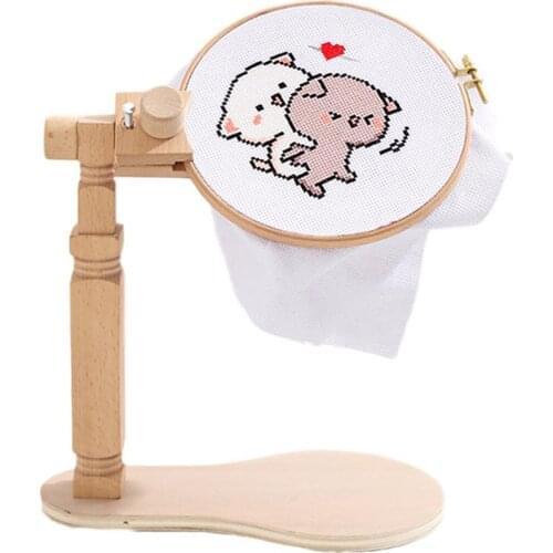 Wooden Embroidery Lap Frame Round Adjustable Cross Stitch Rack Desktop Embroidery Frame for Bedroom Living Room