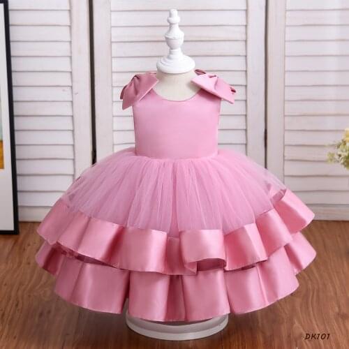 Toddler Girls Birthday Dress with Bows Ins New Born Baby Birthday Tutus for Infant Princess Fluffy Vestido Clothes