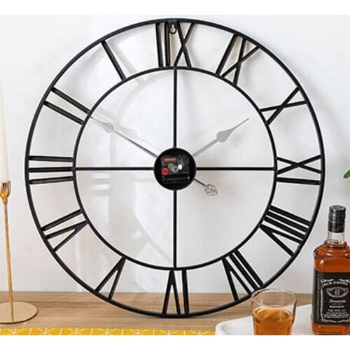 Home Decor Vintage-Style 50/60CM Iron Round Wall Clock Metal Silent Retro Wall Clock