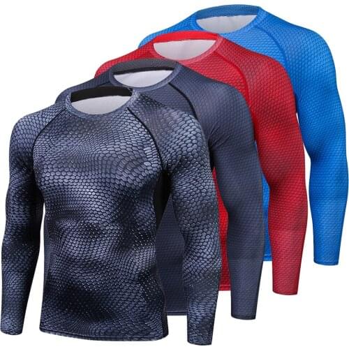 New Men Compression 3D Men T Shirt Base Layer Tight Snakeskin Long Sleeve T-Shirt Men Tops Tees Bodybuilding Sportswear Tshirt