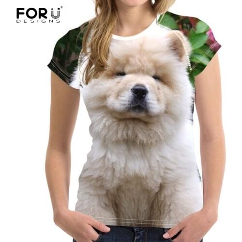 FORUDESIGNS Lovely Puppy Chow Dog Print Summer T Shirts Women Harajuku Animal Design Female Short Clothing Tees Casual T-shirts