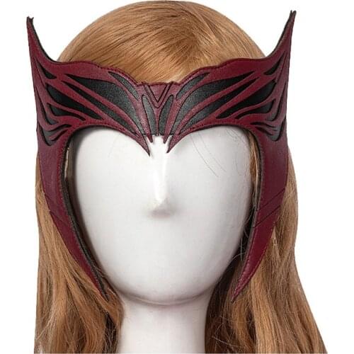 Superheroine Scarlet Cosplay Witch Headwear Wanda Vision Costume Mask Red Faux Leather Accessories Superhero Headgear