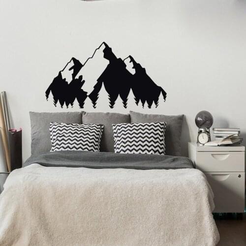 Mountain Landscape Wall Decal Bedroom Background Decor Forest Wall Art Stickers Nature Mural Decals Pine Tree D932